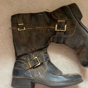 Brown Distressed Moto Boots